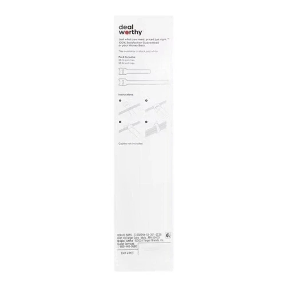 Dealworthy Reusable Cable Ties Black & White: Cord Organizer (25x 4